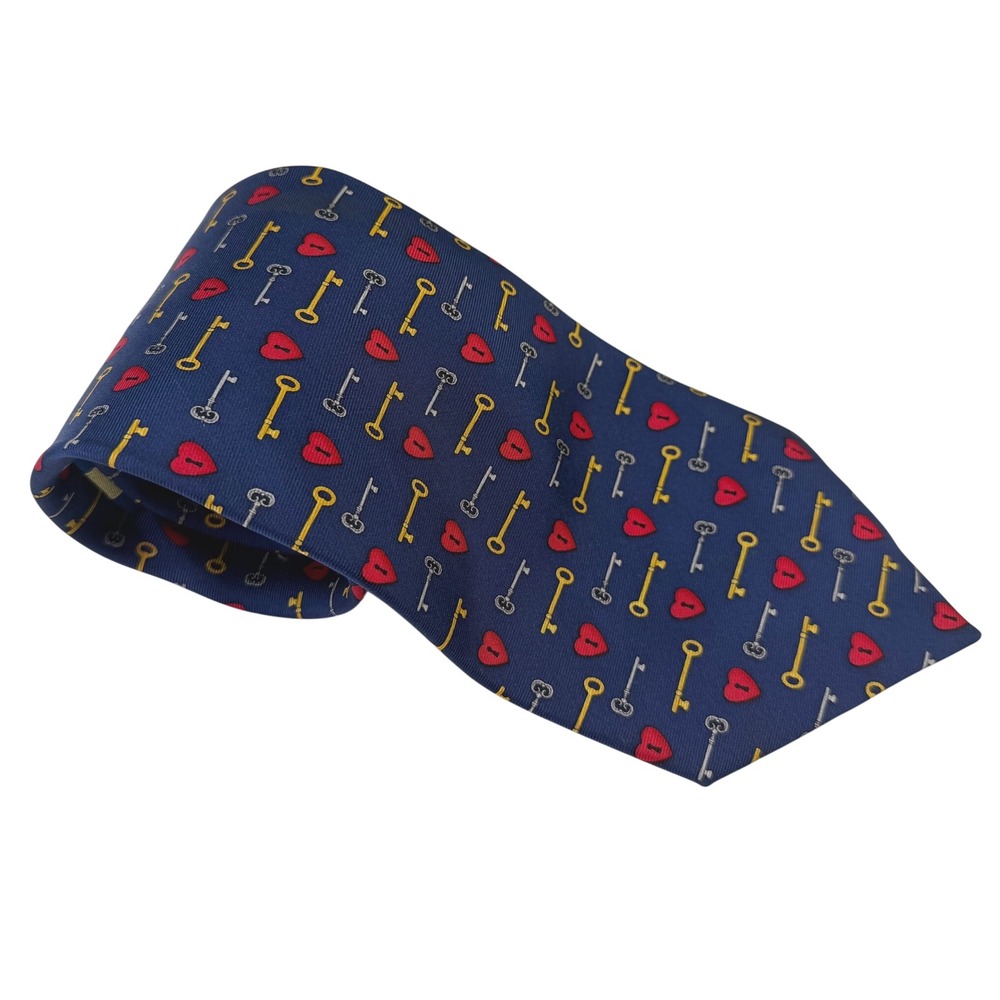 Alynn Neckwear Mens Silk Tie Navy Blue Key To My Heart Novelty Hearts Keys